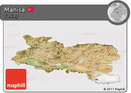 Satellite Panoramic Map of Manisa, cropped outside