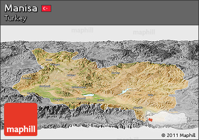 Satellite Panoramic Map of Manisa, desaturated