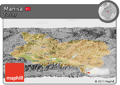 Satellite Panoramic Map of Manisa, desaturated