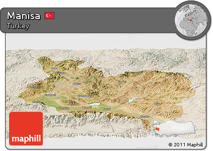 Satellite Panoramic Map of Manisa, lighten