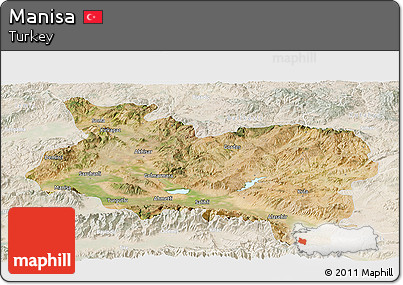 Satellite Panoramic Map of Manisa, lighten