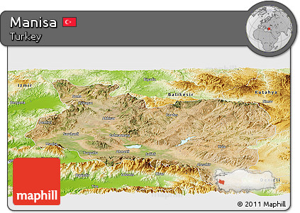 Satellite Panoramic Map of Manisa, physical outside