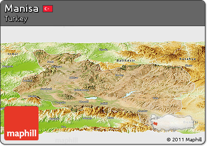Satellite Panoramic Map of Manisa, physical outside