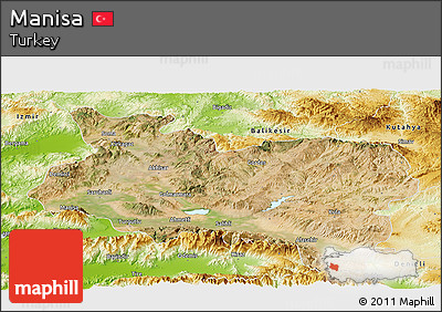 Satellite Panoramic Map of Manisa, physical outside