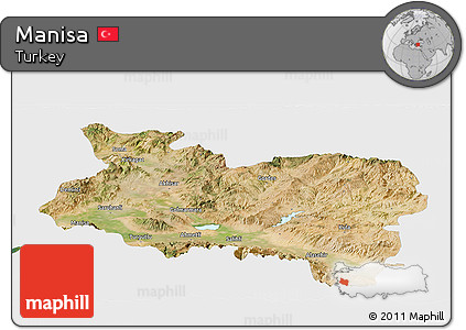 Satellite Panoramic Map of Manisa, single color outside