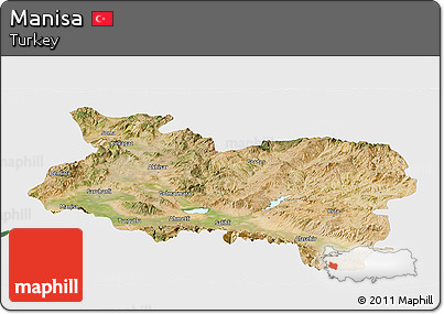 Satellite Panoramic Map of Manisa, single color outside