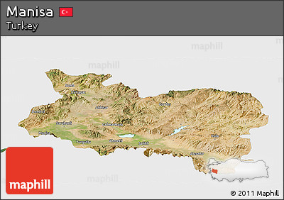 Satellite Panoramic Map of Manisa, single color outside