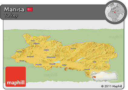 Savanna Style Panoramic Map of Manisa, single color outside