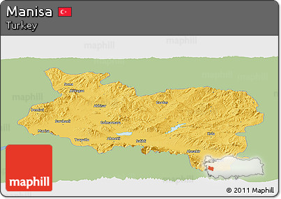 Savanna Style Panoramic Map of Manisa, single color outside