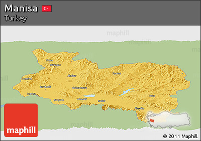 Savanna Style Panoramic Map of Manisa, single color outside