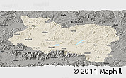 Shaded Relief Panoramic Map of Manisa, darken, semi-desaturated