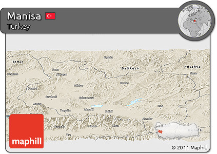 Shaded Relief Panoramic Map of Manisa