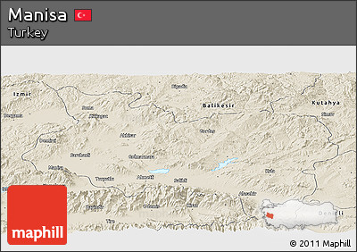 Shaded Relief Panoramic Map of Manisa