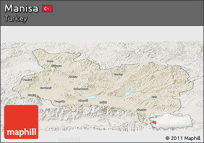 Shaded Relief Panoramic Map of Manisa, lighten