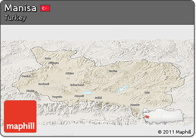 Shaded Relief Panoramic Map of Manisa, lighten