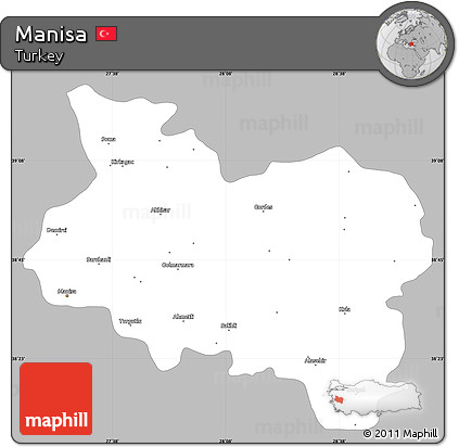 Gray Simple Map of Manisa, single color outside