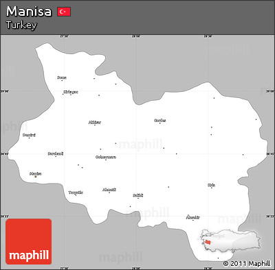 Gray Simple Map of Manisa, single color outside