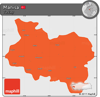 Political Simple Map of Manisa, single color outside