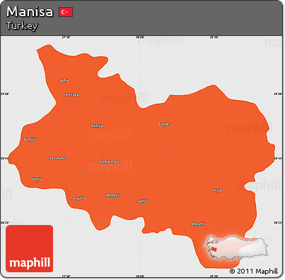 Political Simple Map of Manisa, single color outside