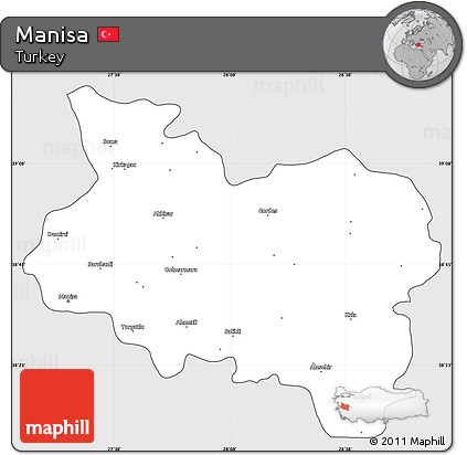 Silver Style Simple Map of Manisa, cropped outside