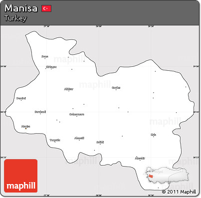 Silver Style Simple Map of Manisa, cropped outside