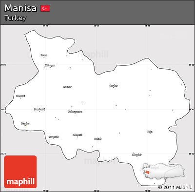 Silver Style Simple Map of Manisa, cropped outside