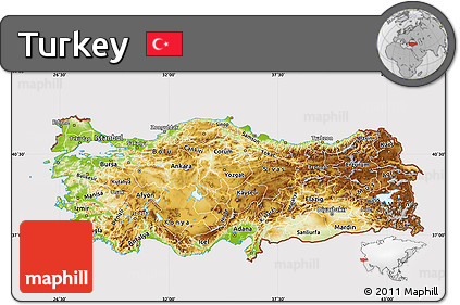 Physical Map of Turkey, cropped outside