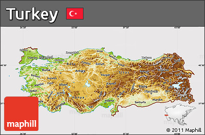 Physical Map of Turkey, cropped outside