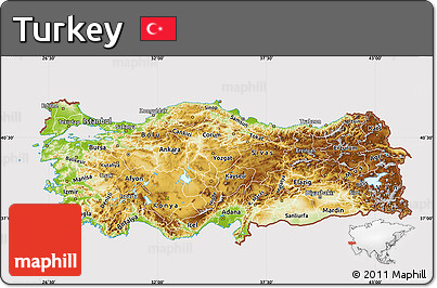 Physical Map of Turkey, cropped outside