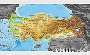 Physical Map of Turkey, darken, desaturated, land only