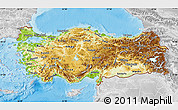 Physical Map of Turkey, lighten, desaturated, land only