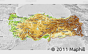 Physical Map of Turkey, lighten, desaturated