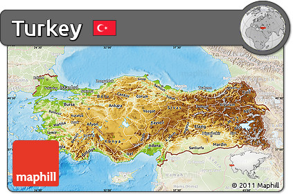 Physical Map of Turkey, lighten, land only