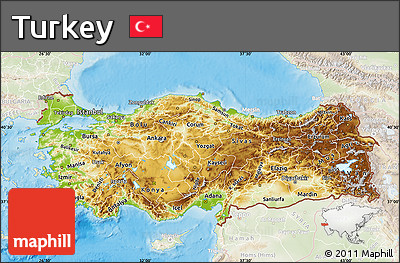 Physical Map of Turkey, lighten, land only