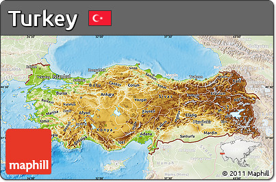 Physical Map of Turkey, lighten, land only