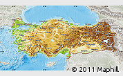 Physical Map of Turkey, lighten, semi-desaturated, land only