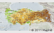 Physical Map of Turkey, lighten, semi-desaturated