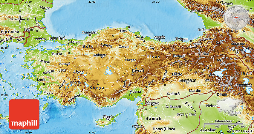 Physical Map of Turkey