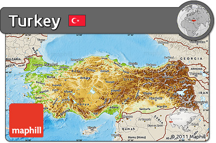 Physical Map of Turkey, shaded relief outside