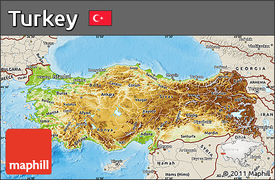 Physical Map of Turkey, shaded relief outside