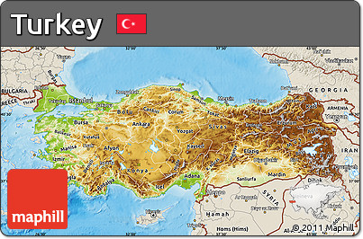 Physical Map of Turkey, shaded relief outside