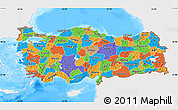 Political Map of Turkey, single color outside, bathymetry sea