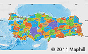 Political Map of Turkey, single color outside, shaded relief sea