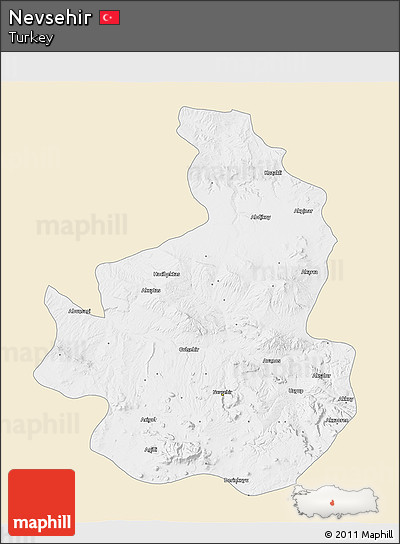 Classic Style 3D Map of Nevsehir, single color outside