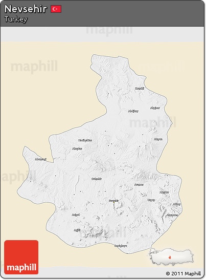 Classic Style 3D Map of Nevsehir, single color outside