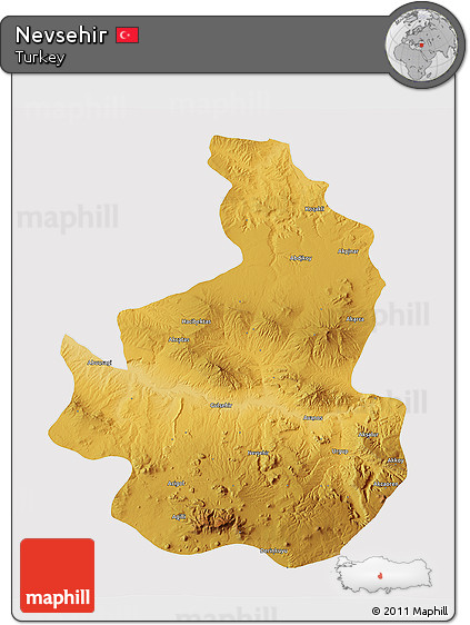 Physical 3D Map of Nevsehir, cropped outside