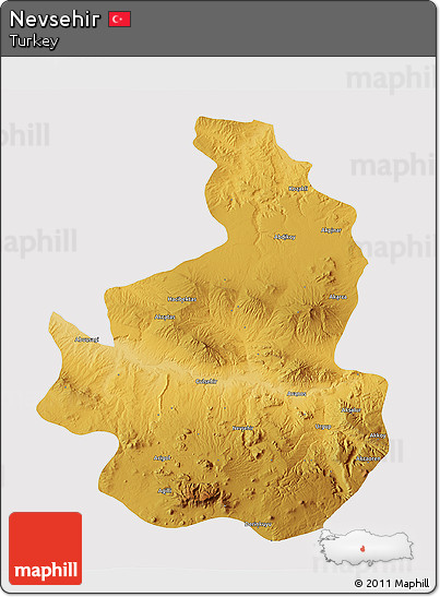 Physical 3D Map of Nevsehir, cropped outside