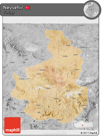 Satellite 3D Map of Nevsehir, desaturated