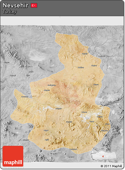 Satellite 3D Map of Nevsehir, desaturated