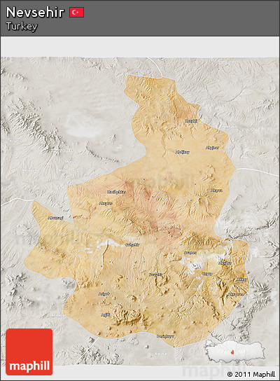 Satellite 3D Map of Nevsehir, lighten, semi-desaturated
